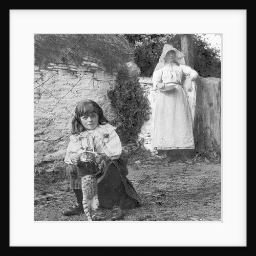 Woman and Girl by a Manx Thatched Cottage, Isle of Man by George Bellett Cowen